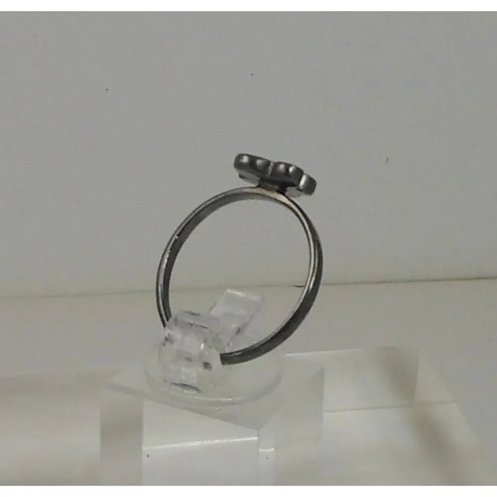 Vintage Rare 1990's Fun Oxidized Silver Pink Resin‎ Enamel Flower Ring Size 8.25